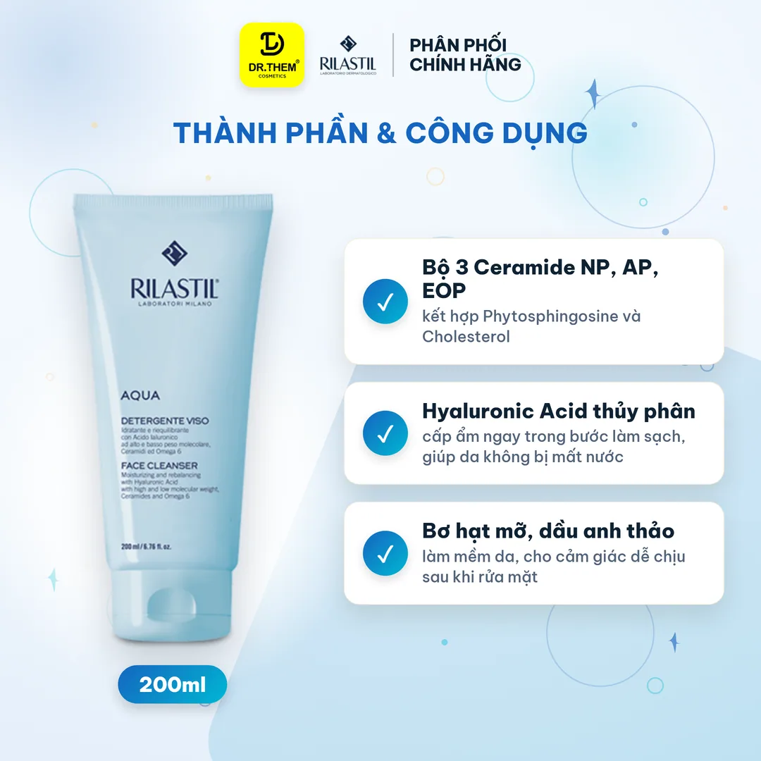 Sữa Rửa Mặt Dưỡng Ẩm Rilastil Aqua Face Cleanser Làm Sạch Dịu Nhẹ Bổ Sung Ceramide Cho Da Nhạy Cảm 200ml 4