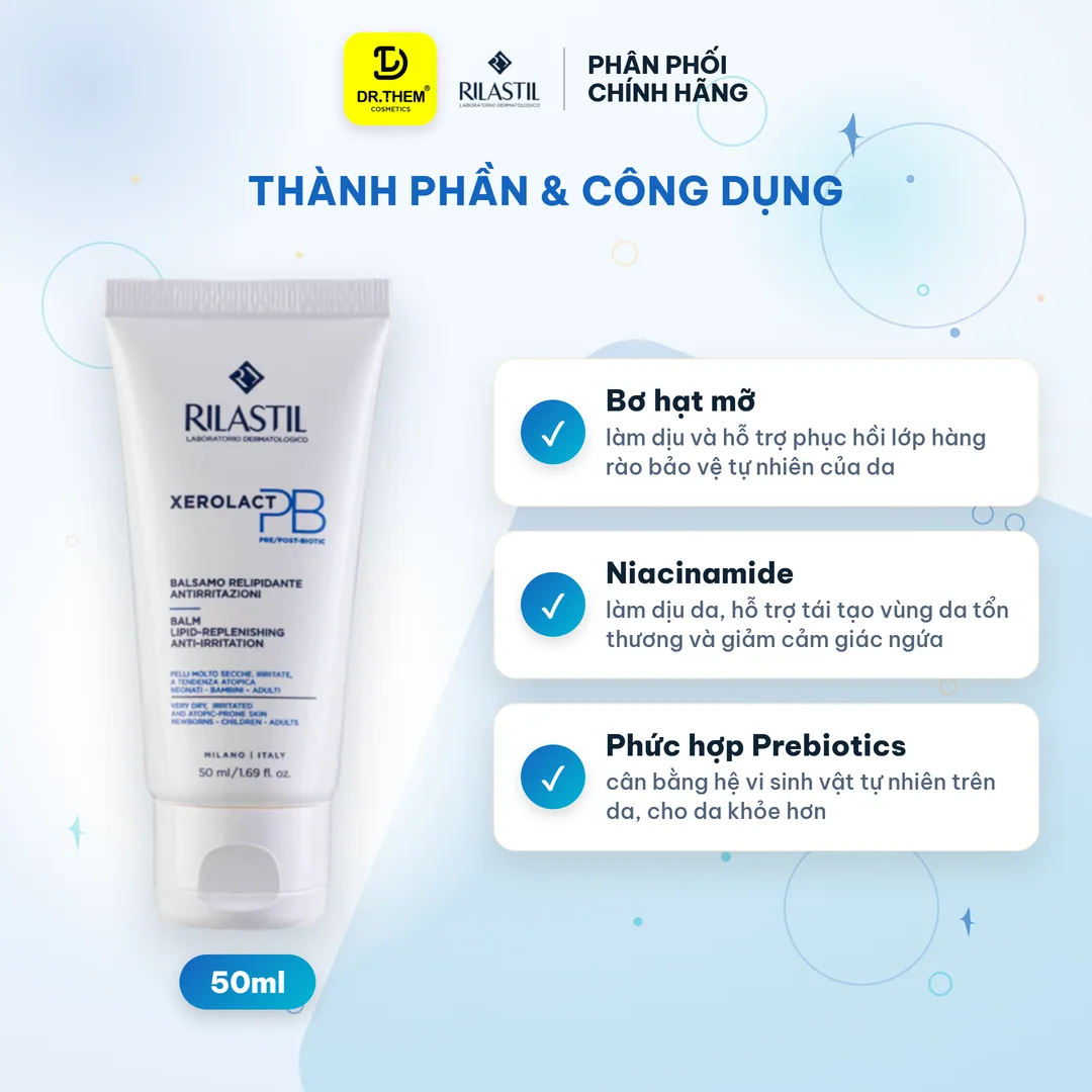 Kem Dưỡng Rilastil Xerolact PB Balm Lipid Replenishing Cấp Ẩm Phục Hồi Hỗ Trợ Giảm Mẩn Ngứa Cho Da Khô 50ml 4