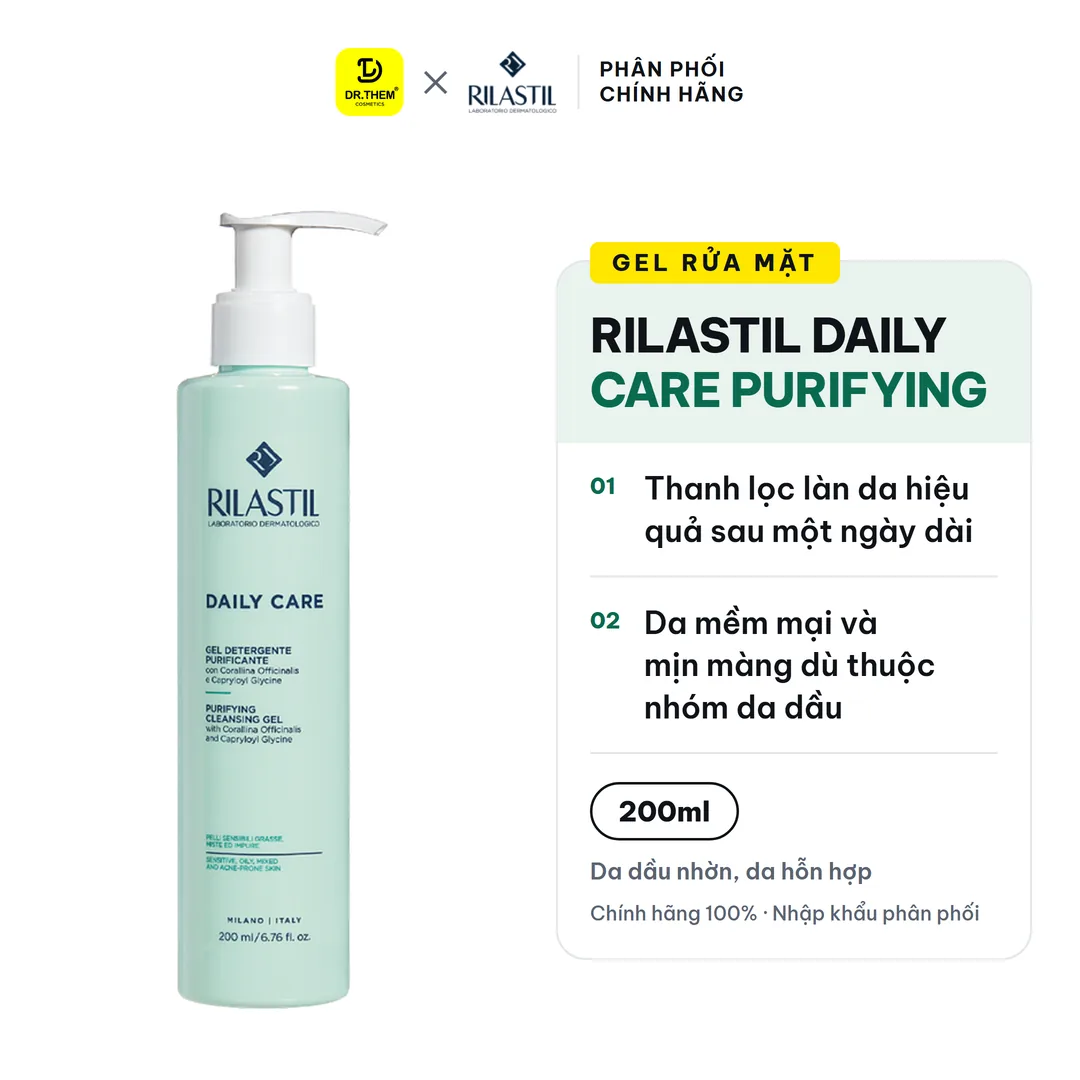 Gel Rửa Mặt Rilastil Daily Care Purifying Cleansing Gel Thanh Lọc Kiểm Soát Bã Nhờn Cho Da Dầu Hỗn Hợp 200ml