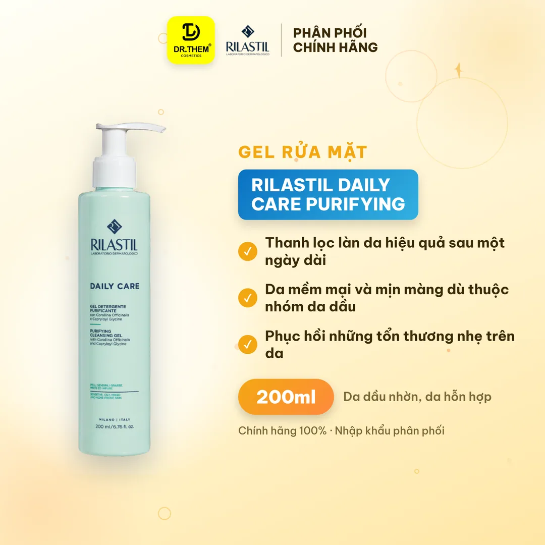 Gel Rửa Mặt Rilastil Daily Care Purifying Cleansing Gel Thanh Lọc Kiểm Soát Bã Nhờn Cho Da Dầu Hỗn Hợp 200ml