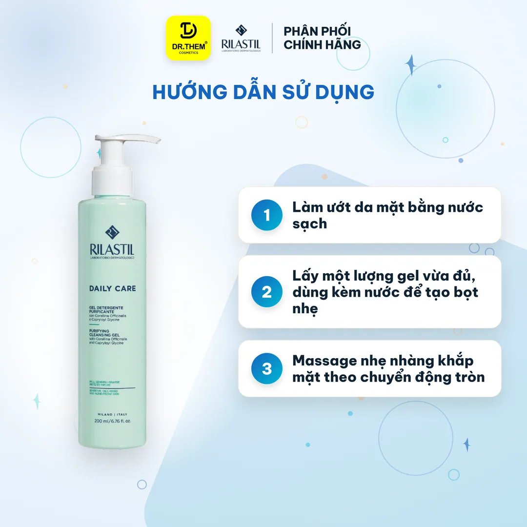 Gel Rửa Mặt Rilastil Daily Care Purifying Cleansing Gel Thanh Lọc Kiểm Soát Bã Nhờn Cho Da Dầu Hỗn Hợp 200ml 7