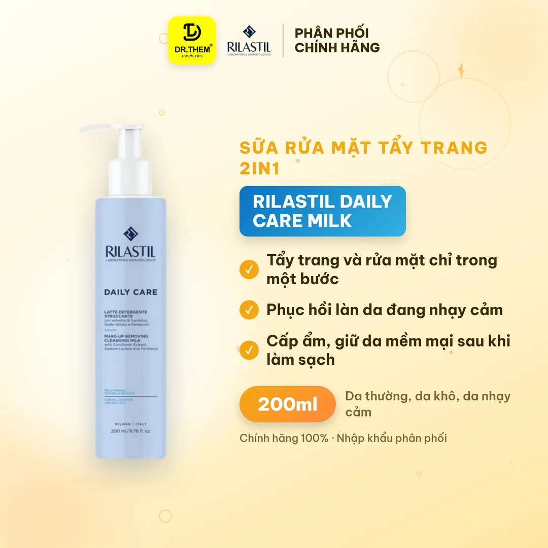 Sữa Rửa Mặt Tẩy Trang 2in1 Rilastil Daily Care Make Up Removing Cleansing Milk Làm Sạch Dịu Nhẹ Dưỡng Ẩm 200ml