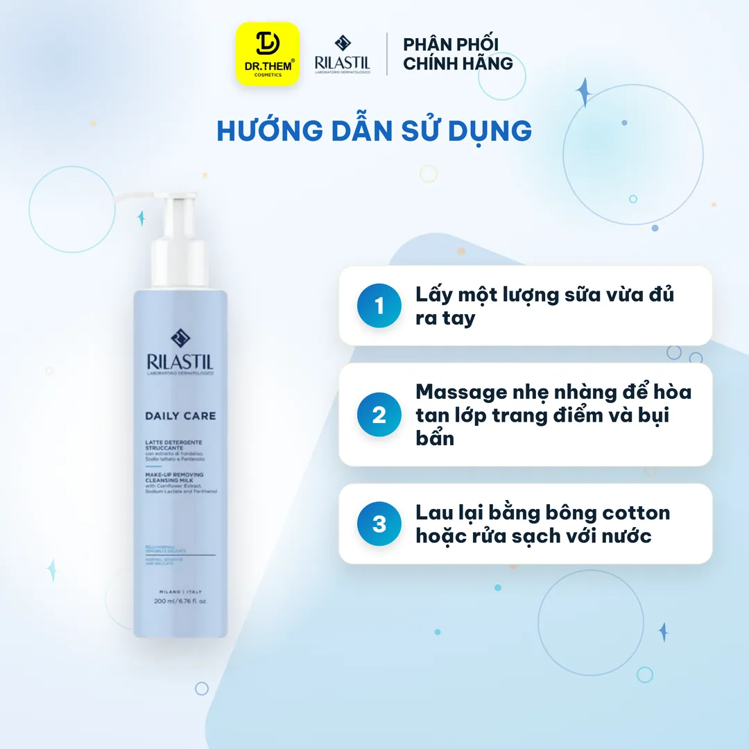 Sữa Rửa Mặt Tẩy Trang 2in1 Rilastil Daily Care Make Up Removing Cleansing Milk Làm Sạch Dịu Nhẹ Dưỡng Ẩm 200ml 5
