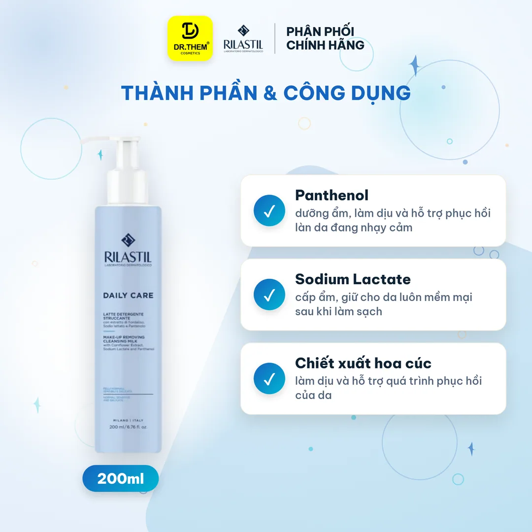 Sữa Rửa Mặt Tẩy Trang 2in1 Rilastil Daily Care Make Up Removing Cleansing Milk Làm Sạch Dịu Nhẹ Dưỡng Ẩm 200ml 4