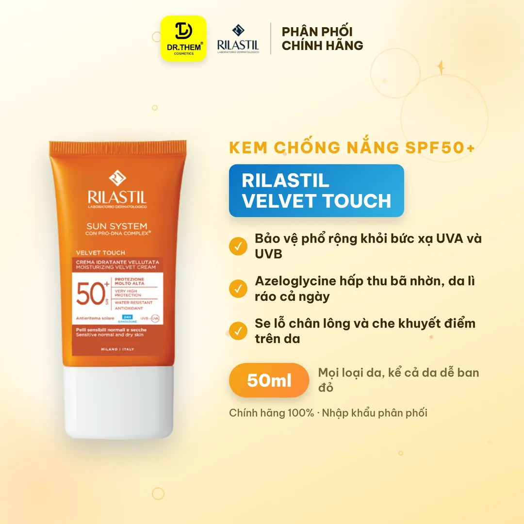 Kem Chống Nắng Cấp Ẩm Rilastil Sun System Velvet Touch Moisturizing Velvet Cream SPF 50+ Kiềm Dầu Che Khuyết Điểm 50ml
