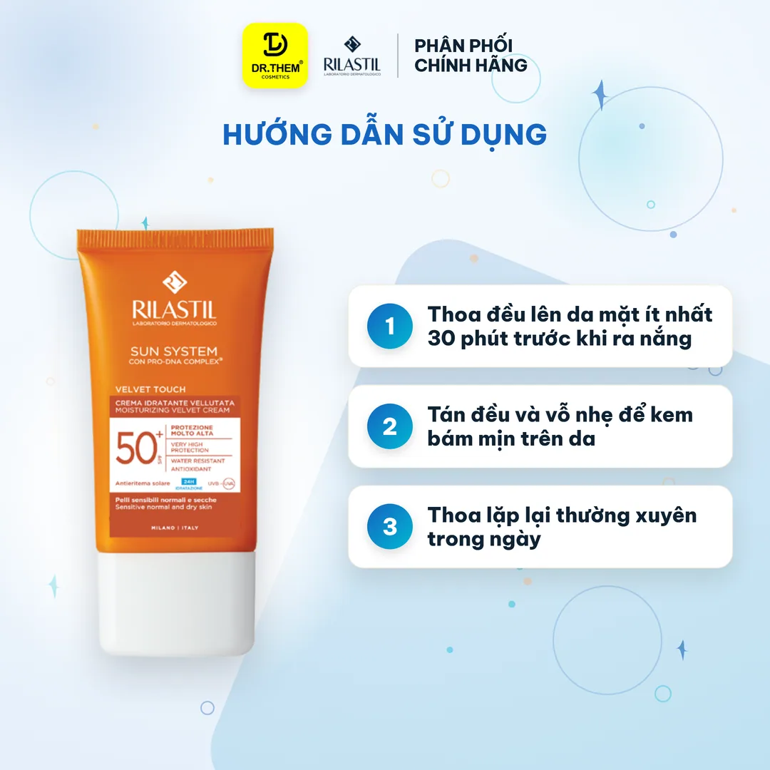 Kem Chống Nắng Cấp Ẩm Rilastil Sun System Velvet Touch Moisturizing Velvet Cream SPF 50+ Kiềm Dầu Che Khuyết Điểm 50ml 5