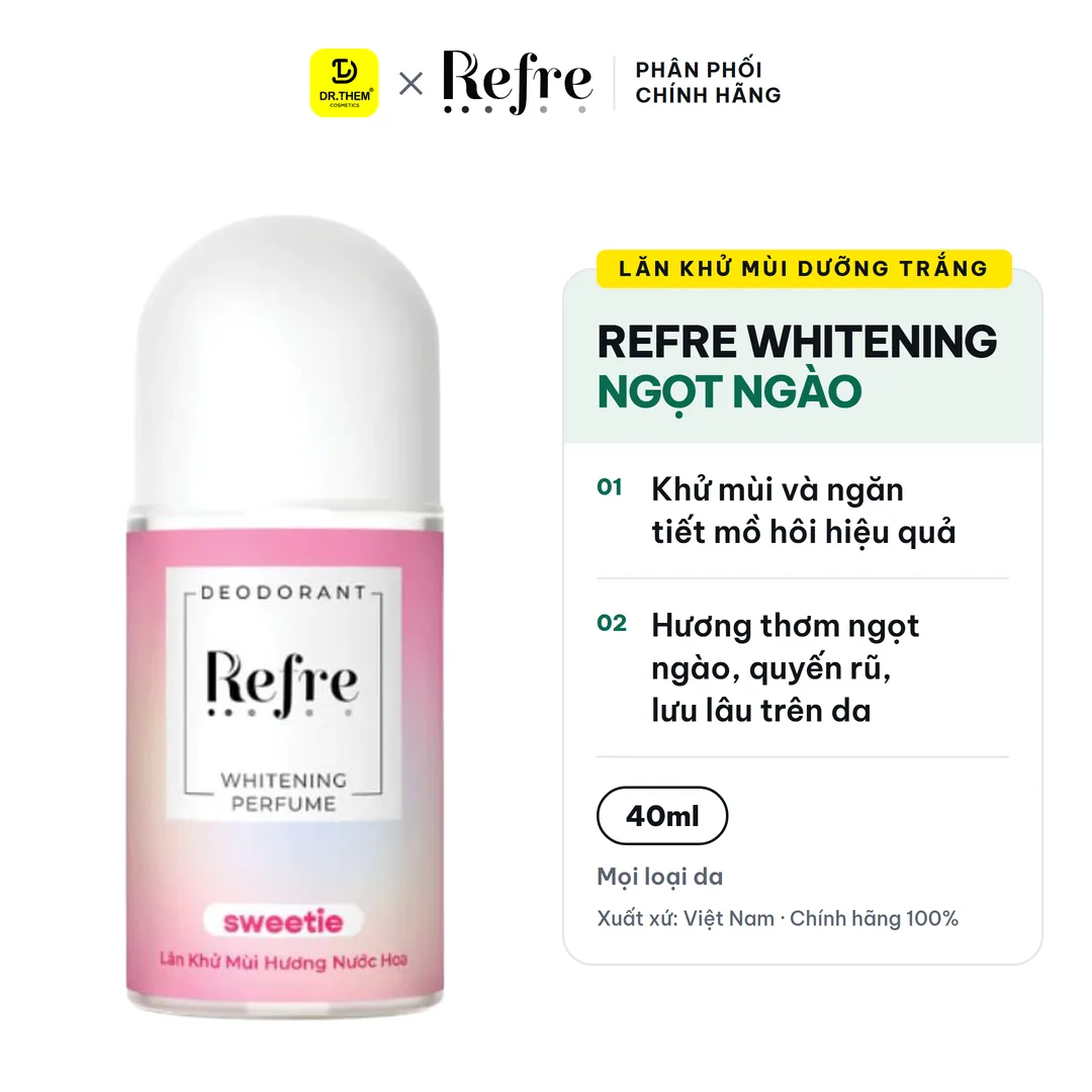 Lăn Khử Mùi Refre Whitening Perfume Hương Ngọt Ngào Sweetie Khử Mùi Dưỡng Sáng Vùng Da Dưới Cánh Tay 40ml