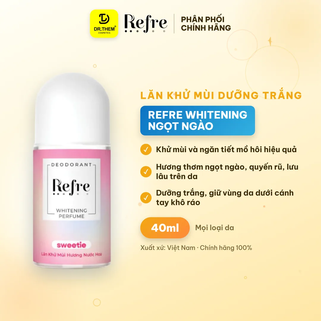 Lăn Khử Mùi Refre Whitening Perfume Hương Ngọt Ngào Sweetie Khử Mùi Dưỡng Sáng Vùng Da Dưới Cánh Tay 40ml