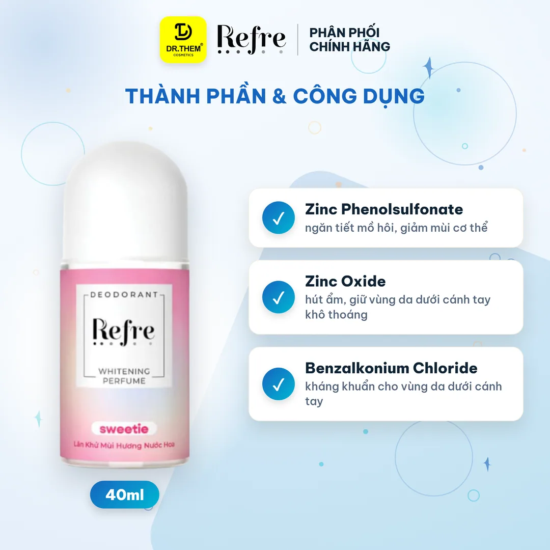 Lăn Khử Mùi Refre Whitening Perfume Hương Ngọt Ngào Sweetie Khử Mùi Dưỡng Sáng Vùng Da Dưới Cánh Tay 40ml 2