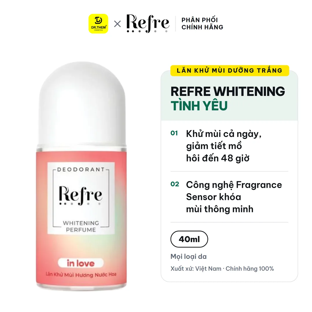Lăn Khử Mùi Refre Whitening Perfume Hương Tình Yêu Khử Mùi Dưỡng Sáng Vùng Da Dưới Cánh Tay 40ml