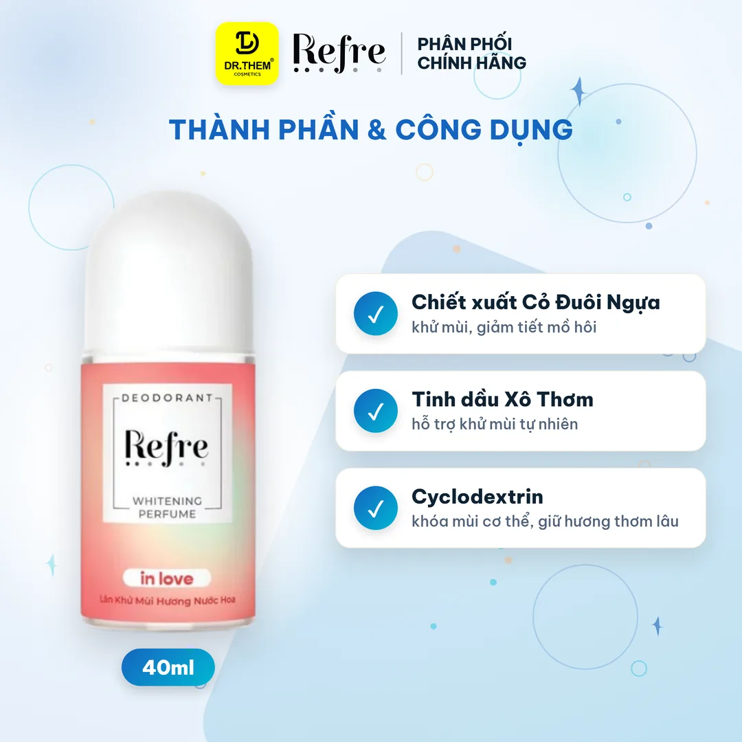 Lăn Khử Mùi Refre Whitening Perfume Hương Tình Yêu Khử Mùi Dưỡng Sáng Vùng Da Dưới Cánh Tay 40ml 2