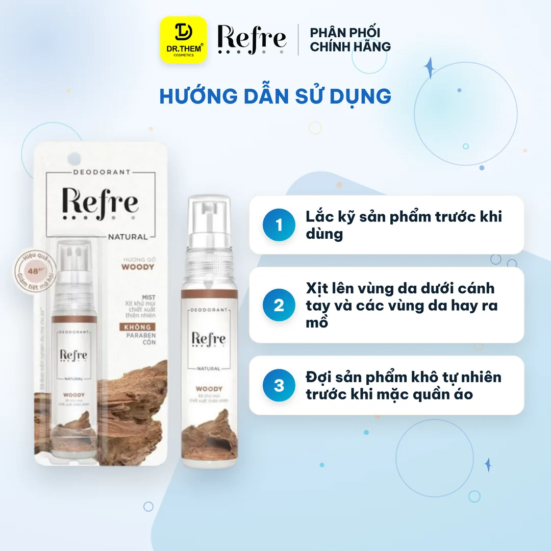 Xịt Khử Mùi Refre Natural Chiết Xuất Thiên Nhiên Hương Gỗ Khử Mùi Giảm Tiết Mồ Hôi 48H 30ml 3