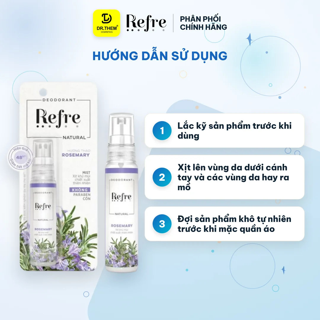 Xịt Khử Mùi Refre Natural Chiết Xuất Thiên Nhiên Hương Thảo Khử Mùi Giảm Tiết Mồ Hôi 48H 30ml 3