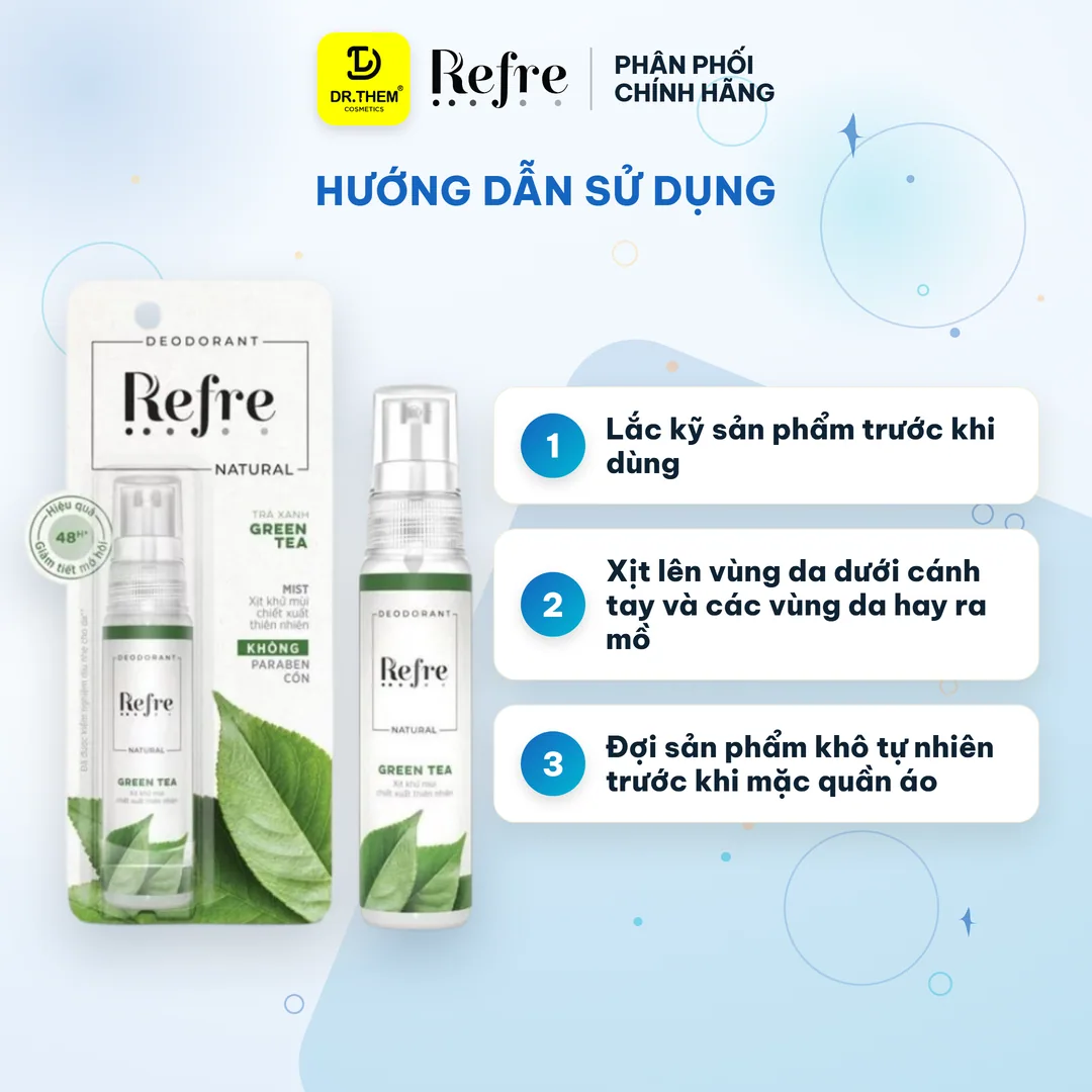 Xịt Khử Mùi Refre Natural Chiết Xuất Thiên Nhiên Khử Mùi Giảm Tiết Mồ Hôi 48H Không Cồn Không Paraben 30ml 3