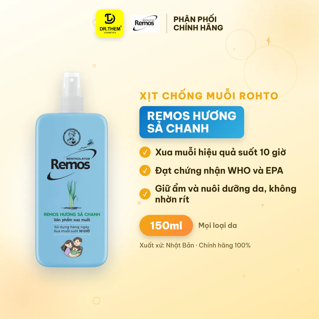 Xịt Chống Muỗi Rohto Mentholatum Remos Hương Sả Chanh 150ml
