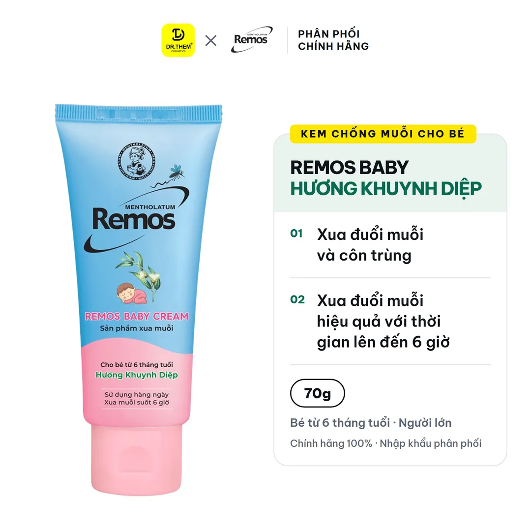 Kem Chống Muỗi Rohto Remos Picaridin Và Tinh Dầu Thiên Nhiên Xua Đuổi Muỗi Côn Trùng Cho Bé Và Người Lớn 70g - Kem Cho Bé Baby