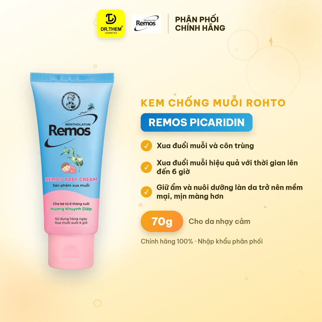 Kem Chống Muỗi Rohto Remos Picaridin Và Tinh Dầu Thiên Nhiên Xua Đuổi Muỗi Côn Trùng Cho Bé Và Người Lớn 70g