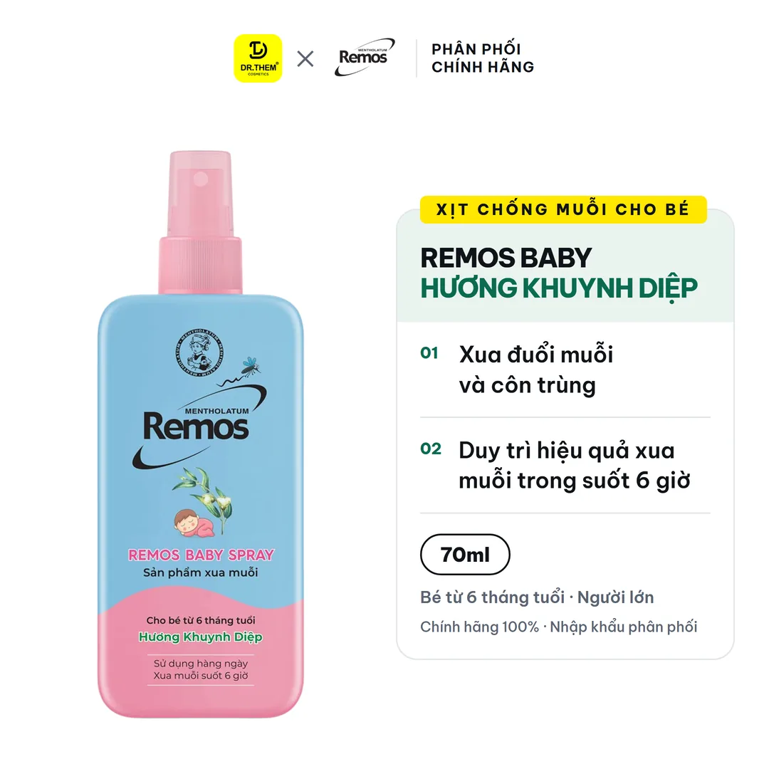 Xịt Xua Muỗi Rohto Remos Picaridin Và Tinh Dầu Thiên Nhiên Xua Đuổi Muỗi Côn Trùng Cho Bé Và Người Lớn 70ml