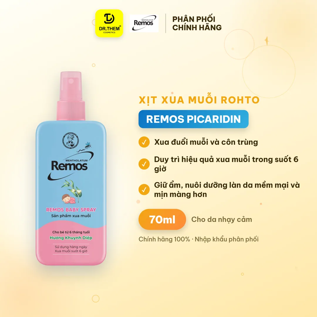 Xịt Xua Muỗi Rohto Remos Picaridin Và Tinh Dầu Thiên Nhiên Xua Đuổi Muỗi Côn Trùng Cho Bé Và Người Lớn 70ml