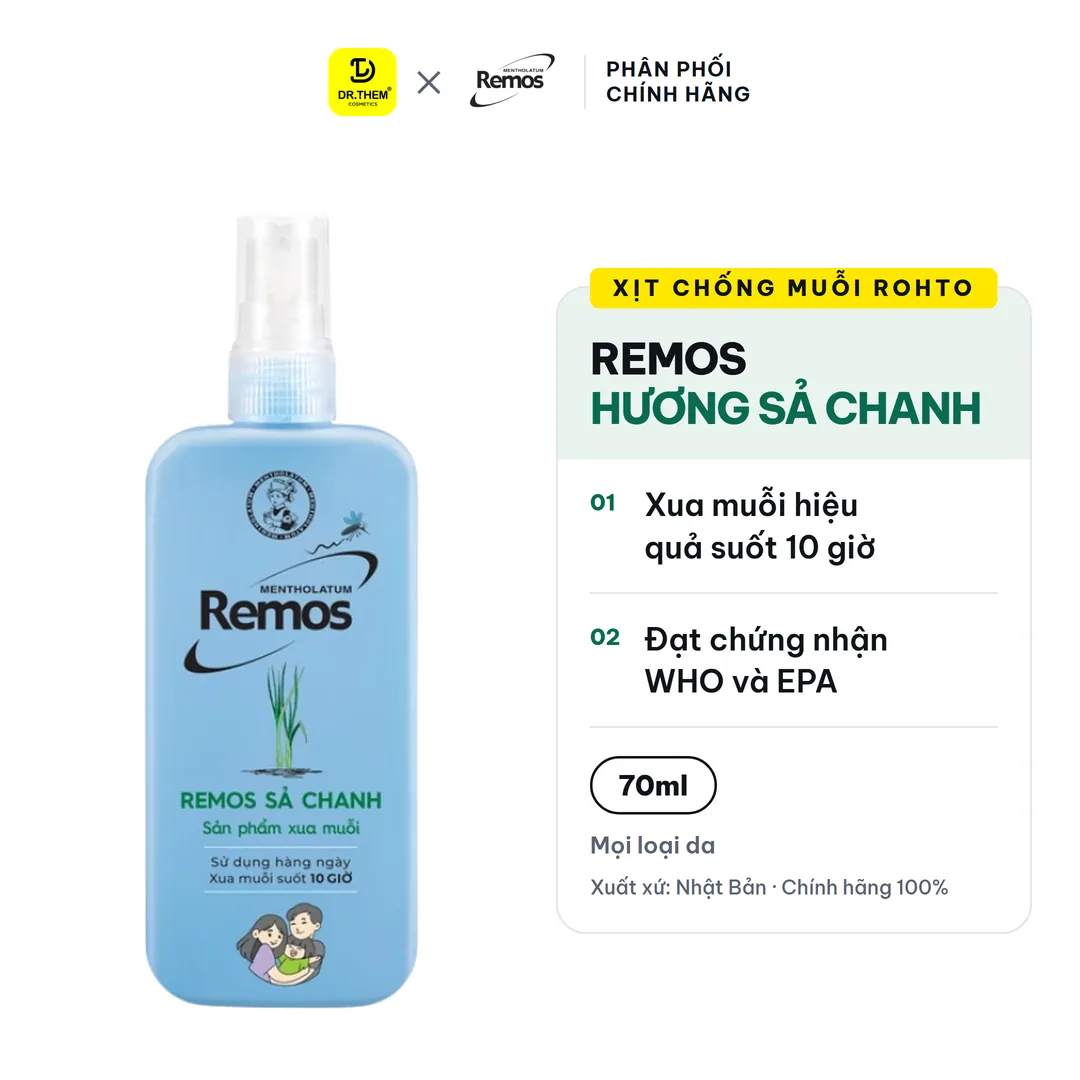 Xịt Chống Muỗi Rohto Mentholatum Remos Hương Sả Chanh 70ml