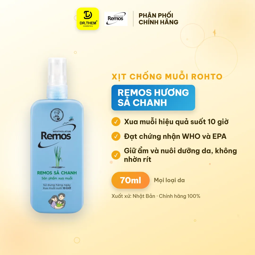 Xịt Chống Muỗi Rohto Mentholatum Remos Hương Sả Chanh 70ml