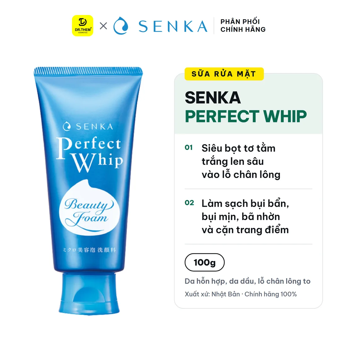 Sữa Rửa Mặt Senka Perfect Whip Facial Foam Wash Tạo Bọt Tơ Tằm Trắng Làm Sạch Sâu Dưỡng Ẩm