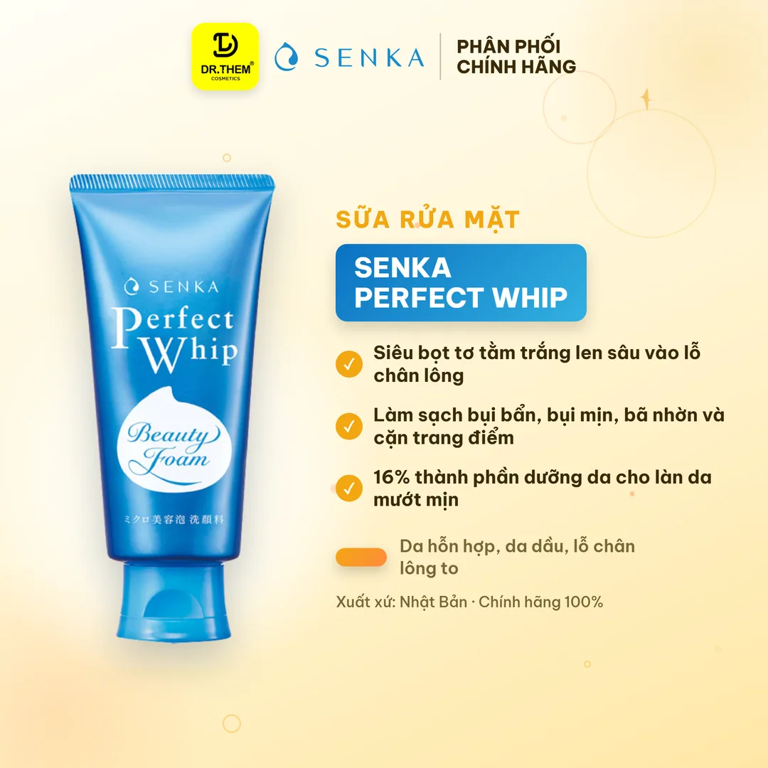 Sữa Rửa Mặt Senka Perfect Whip Facial Foam Wash Tạo Bọt Tơ Tằm Trắng Làm Sạch Sâu Dưỡng Ẩm