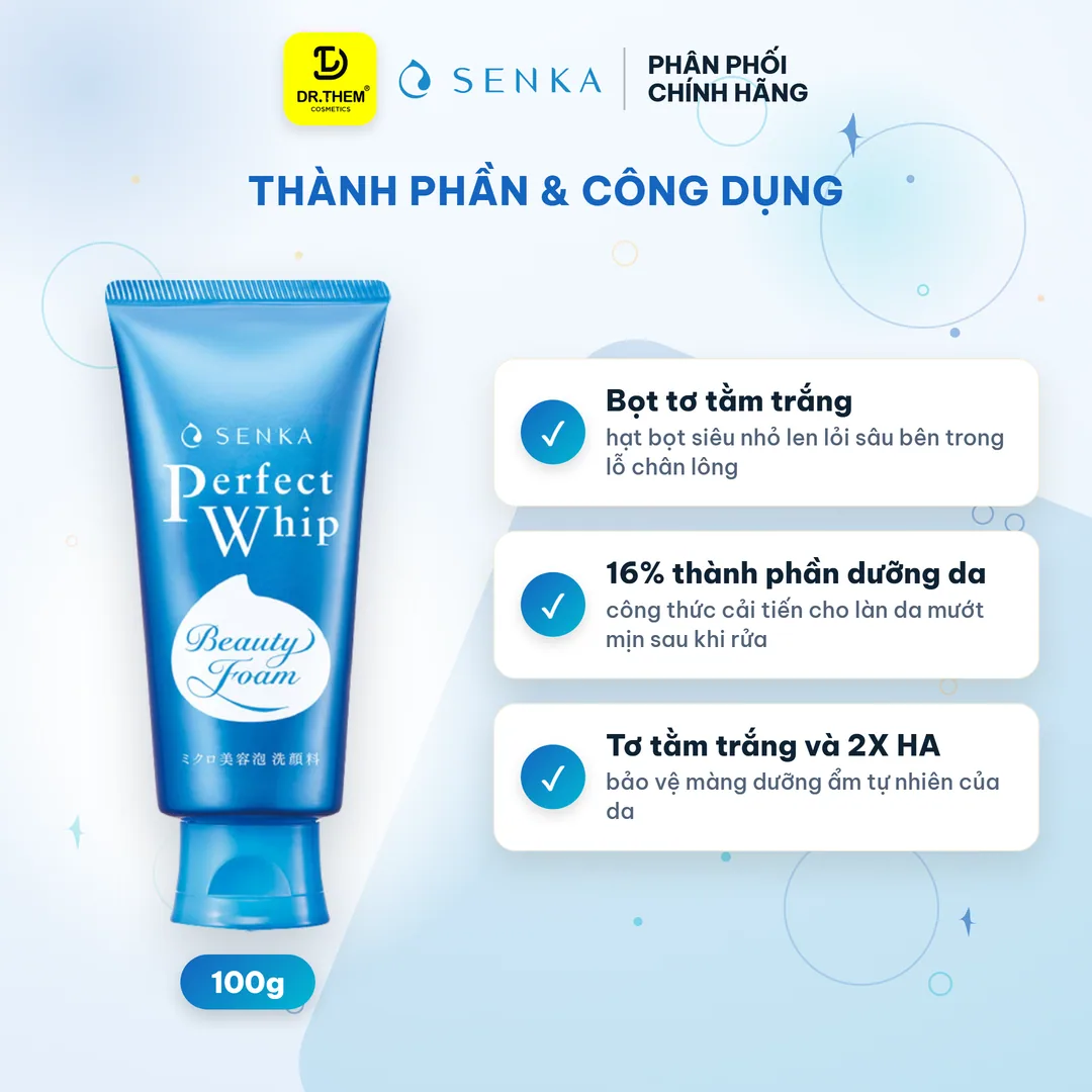 Sữa Rửa Mặt Senka Perfect Whip Facial Foam Wash Tạo Bọt Tơ Tằm Trắng Làm Sạch Sâu Dưỡng Ẩm 2