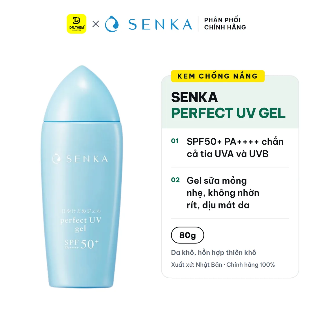 Gel Sữa Chống Nắng Senka Perfect UV Gel SPF50+ PA++++ Ẩm Mượt Cho Da Khô 80g