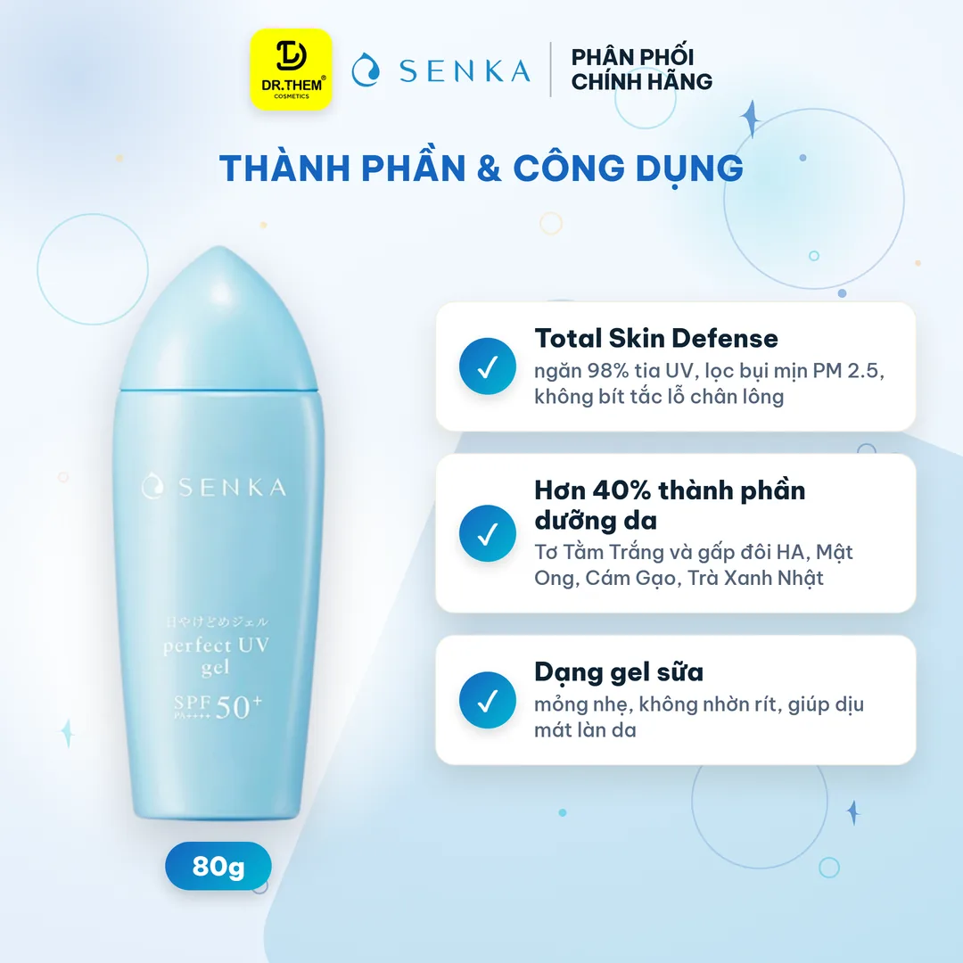 Gel Sữa Chống Nắng Senka Perfect UV Gel SPF50+ PA++++ Ẩm Mượt Cho Da Khô 80g 2