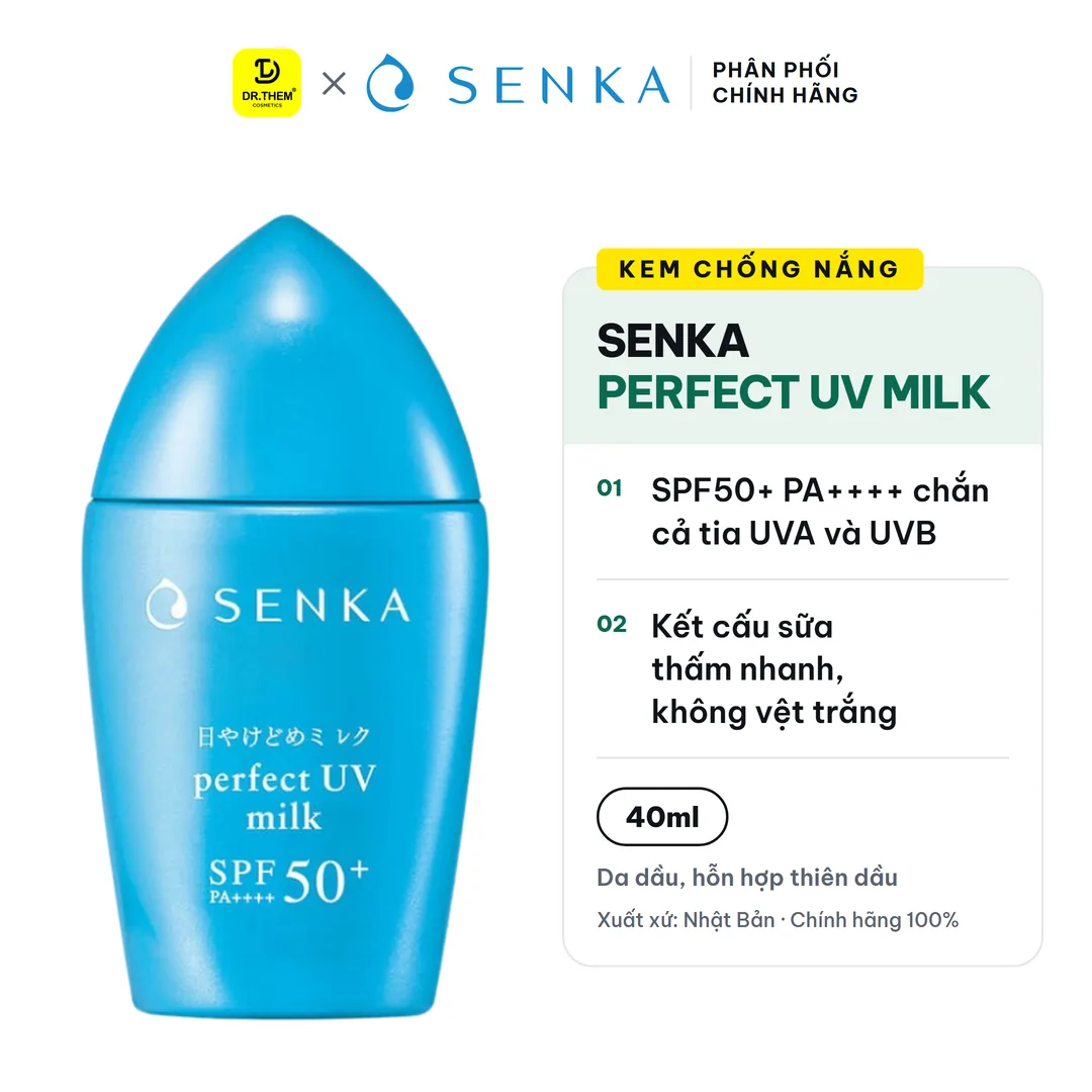 Sữa Chống Nắng Senka Perfect UV Milk SPF50+ PA++++ Kiềm Dầu Mịn Lì Cho Da Dầu 40ml