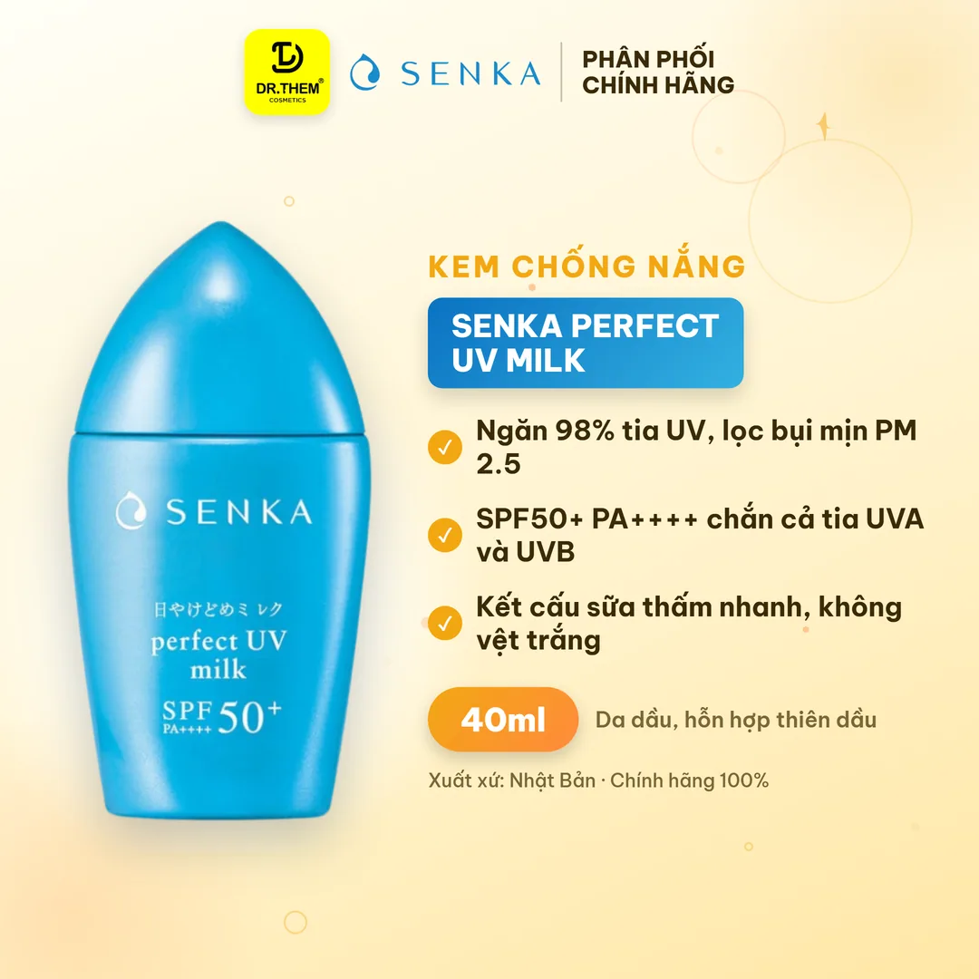 Sữa Chống Nắng Senka Perfect UV Milk SPF50+ PA++++ Kiềm Dầu Mịn Lì Cho Da Dầu 40ml
