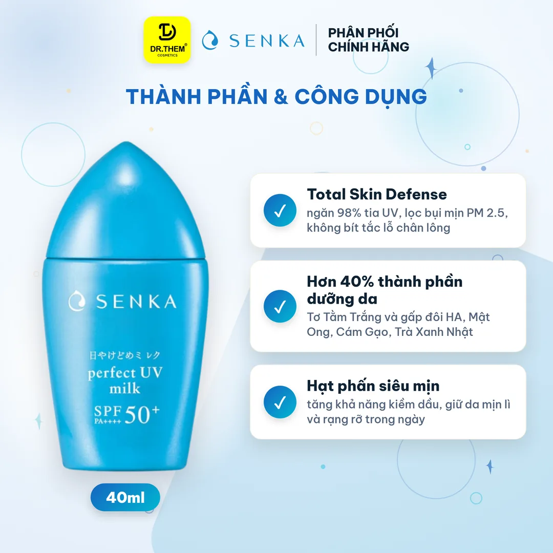 Sữa Chống Nắng Senka Perfect UV Milk SPF50+ PA++++ Kiềm Dầu Mịn Lì Cho Da Dầu 40ml 2