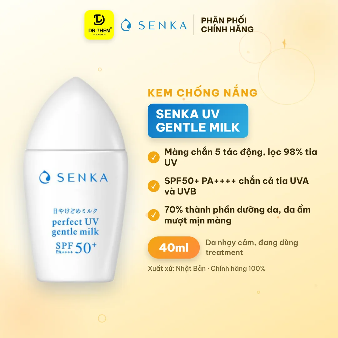 Sữa Chống Nắng Senka Perfect UV Gentle Milk SPF50+ PA++++ Cho Da Nhạy Cảm 40ml