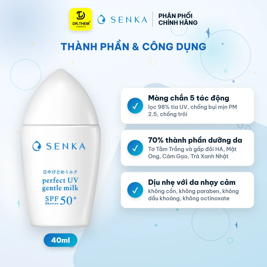 Sữa Chống Nắng Senka Perfect UV Gentle Milk SPF50+ PA++++ Cho Da Nhạy Cảm 40ml 2