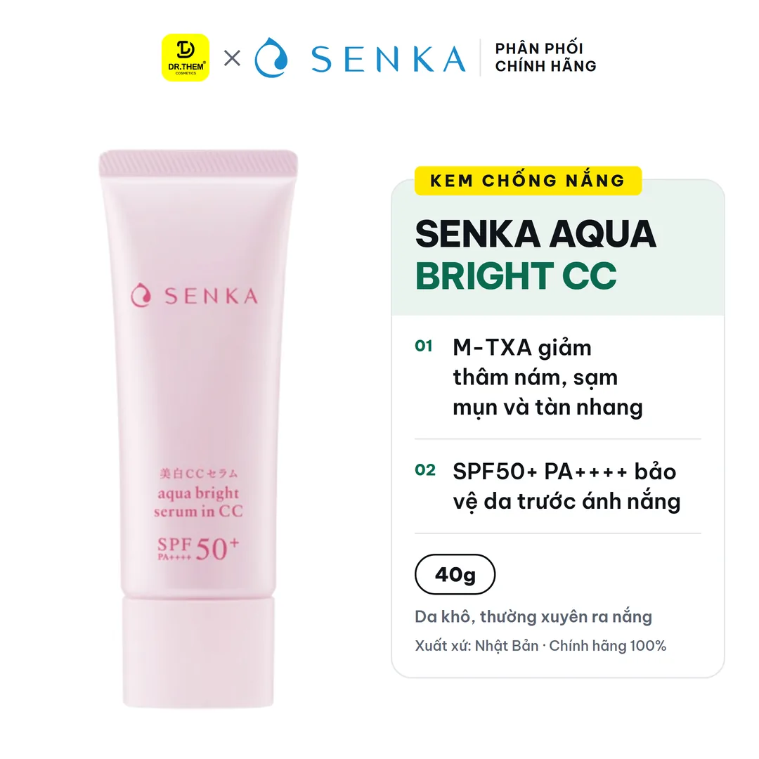 Chống Nắng Serum Senka Aqua Bright Serum In CC SPF50+ PA++++ Dưỡng Sáng Nâng Tông 40g