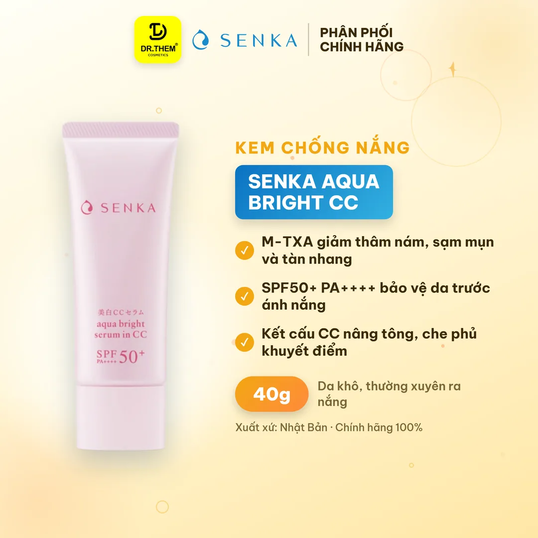 Chống Nắng Serum Senka Aqua Bright Serum In CC SPF50+ PA++++ Dưỡng Sáng Nâng Tông 40g