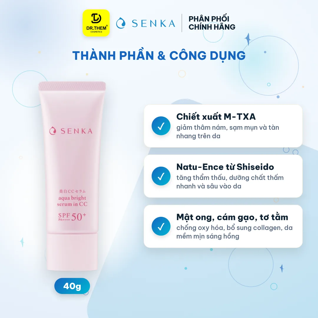 Chống Nắng Serum Senka Aqua Bright Serum In CC SPF50+ PA++++ Dưỡng Sáng Nâng Tông 40g 2