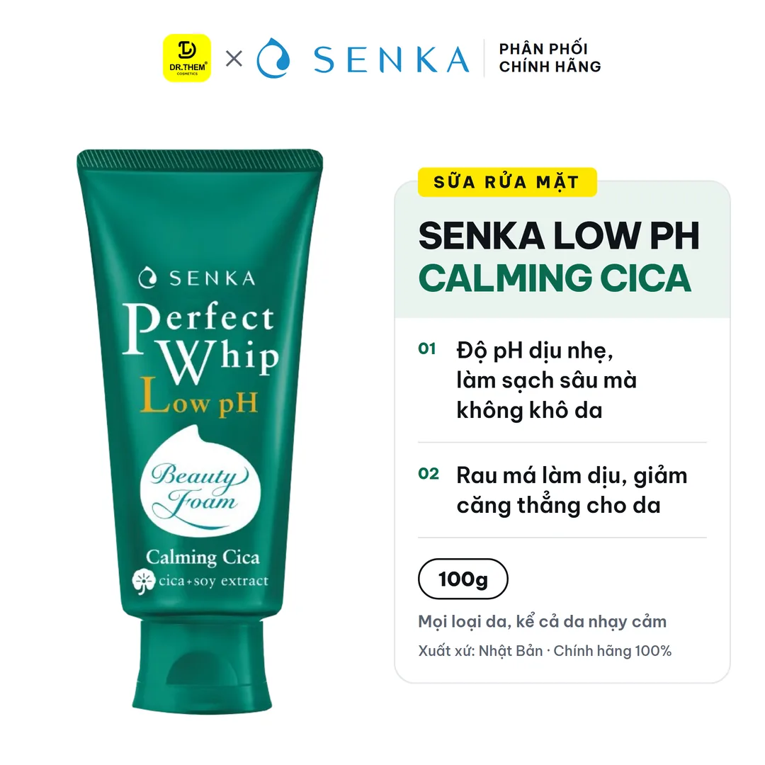 Sữa Rửa Mặt Senka Perfect Whip Low pH Calming Cica Chiết Xuất Rau Má Dịu Nhẹ 100g