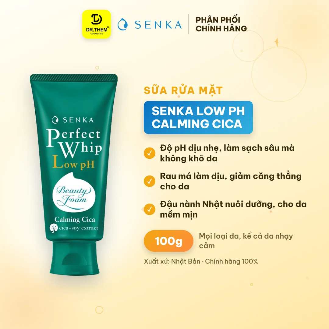Sữa Rửa Mặt Senka Perfect Whip Low pH Calming Cica Chiết Xuất Rau Má Dịu Nhẹ 100g