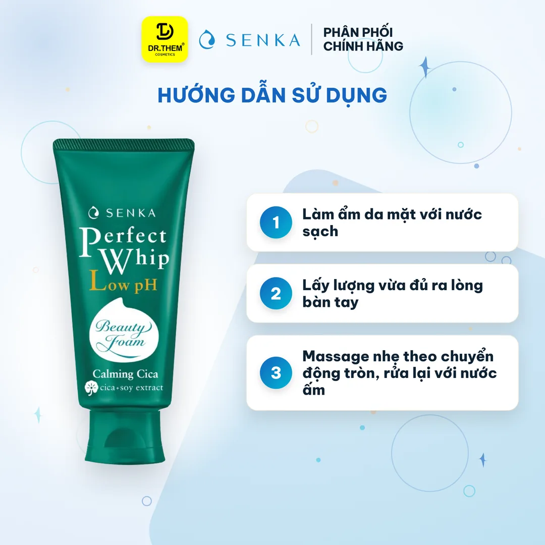 Sữa Rửa Mặt Senka Perfect Whip Low pH Calming Cica Chiết Xuất Rau Má Dịu Nhẹ 100g 3