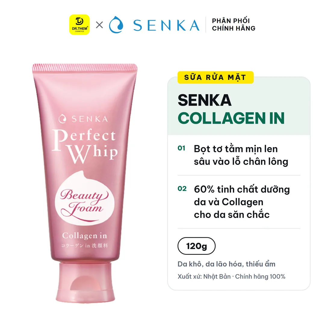 Sữa Rửa Mặt Senka Perfect Whip Collagen In Tạo Bọt Bổ Sung Collagen 120g