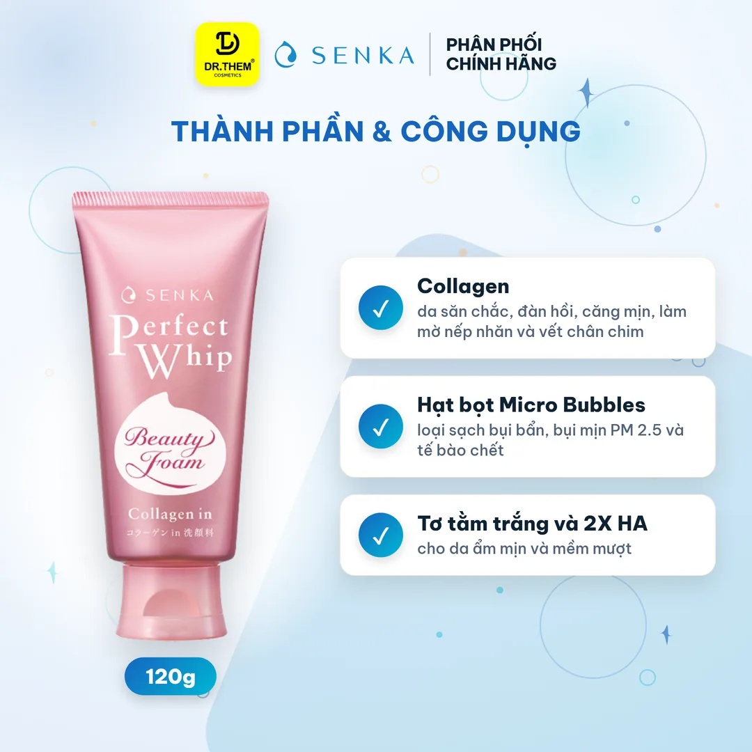 Sữa Rửa Mặt Senka Perfect Whip Collagen In Tạo Bọt Bổ Sung Collagen 120g 2