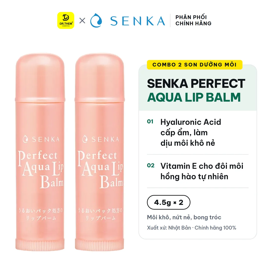 Combo 2 Son Dưỡng Môi Senka Perfect Aqua Lip Balm Cấp Ẩm Ngừa Khô Nứt Nẻ Môi 4.5g