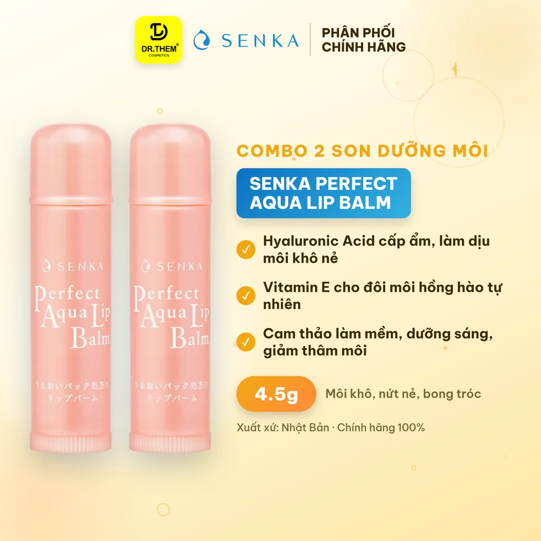 Combo 2 Son Dưỡng Môi Senka Perfect Aqua Lip Balm Cấp Ẩm Ngừa Khô Nứt Nẻ Môi 4.5g