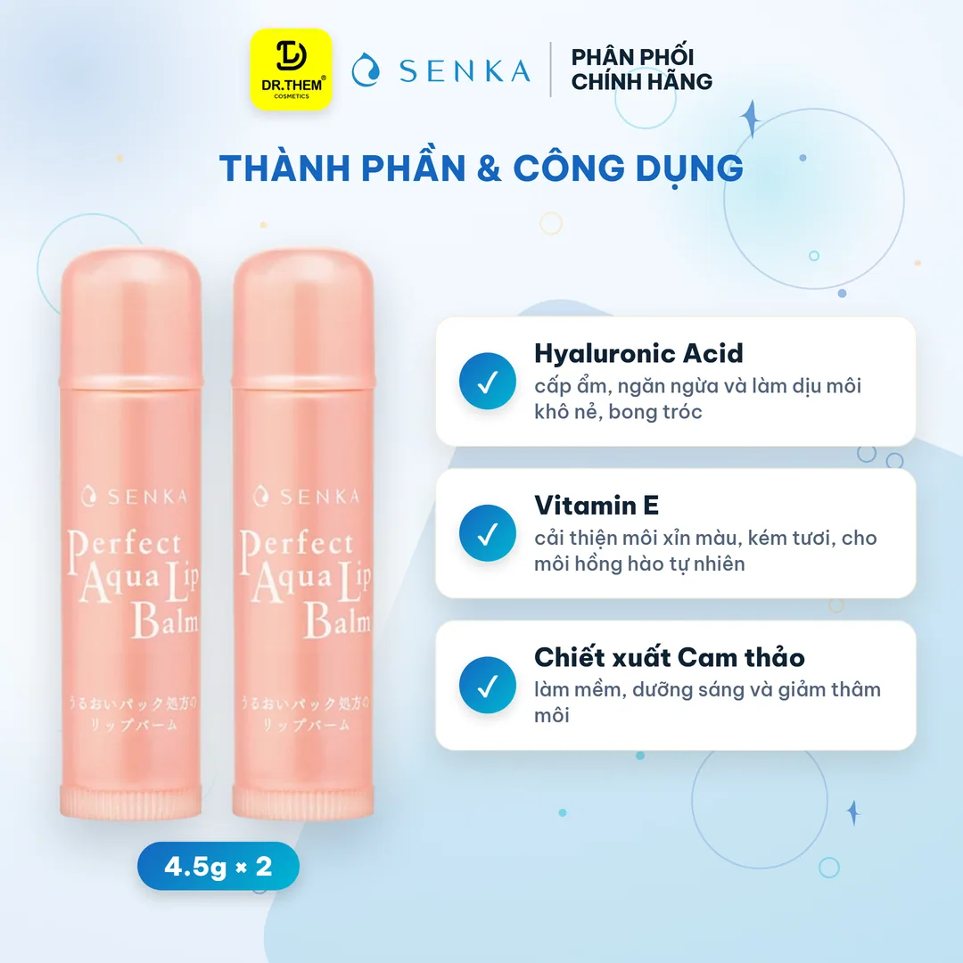 Combo 2 Son Dưỡng Môi Senka Perfect Aqua Lip Balm Cấp Ẩm Ngừa Khô Nứt Nẻ Môi 4.5g 2