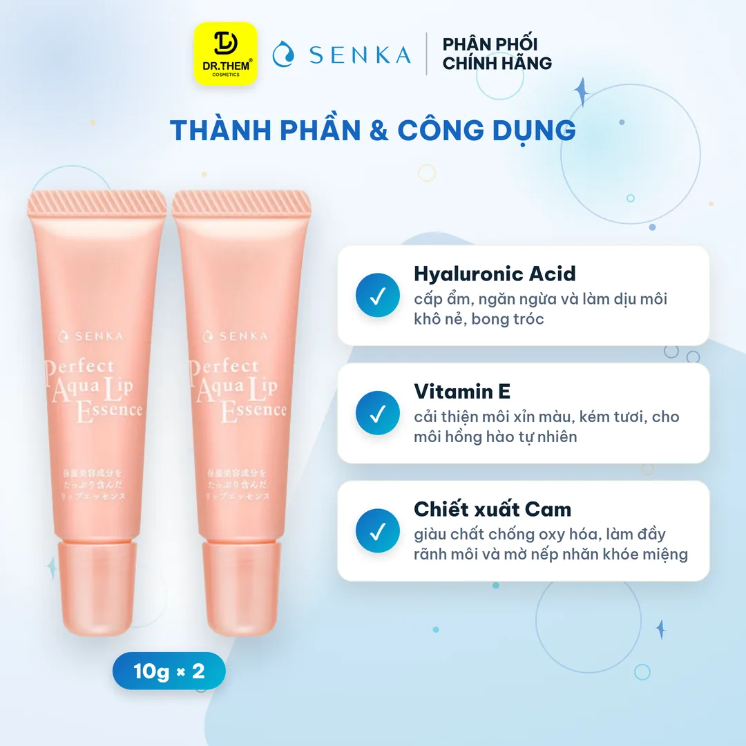 Combo 2 Mặt Nạ Dưỡng Môi Senka Perfect Aqua Lip Essence Cấp Ẩm Giảm Nếp Nhăn Môi 10g 2