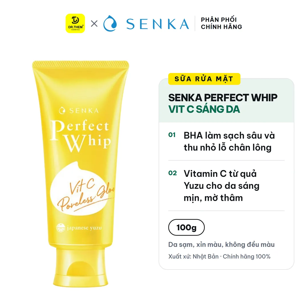 Sữa Rửa Mặt Senka Perfect Whip Vit C Dưỡng Sáng Mờ Thâm 100g