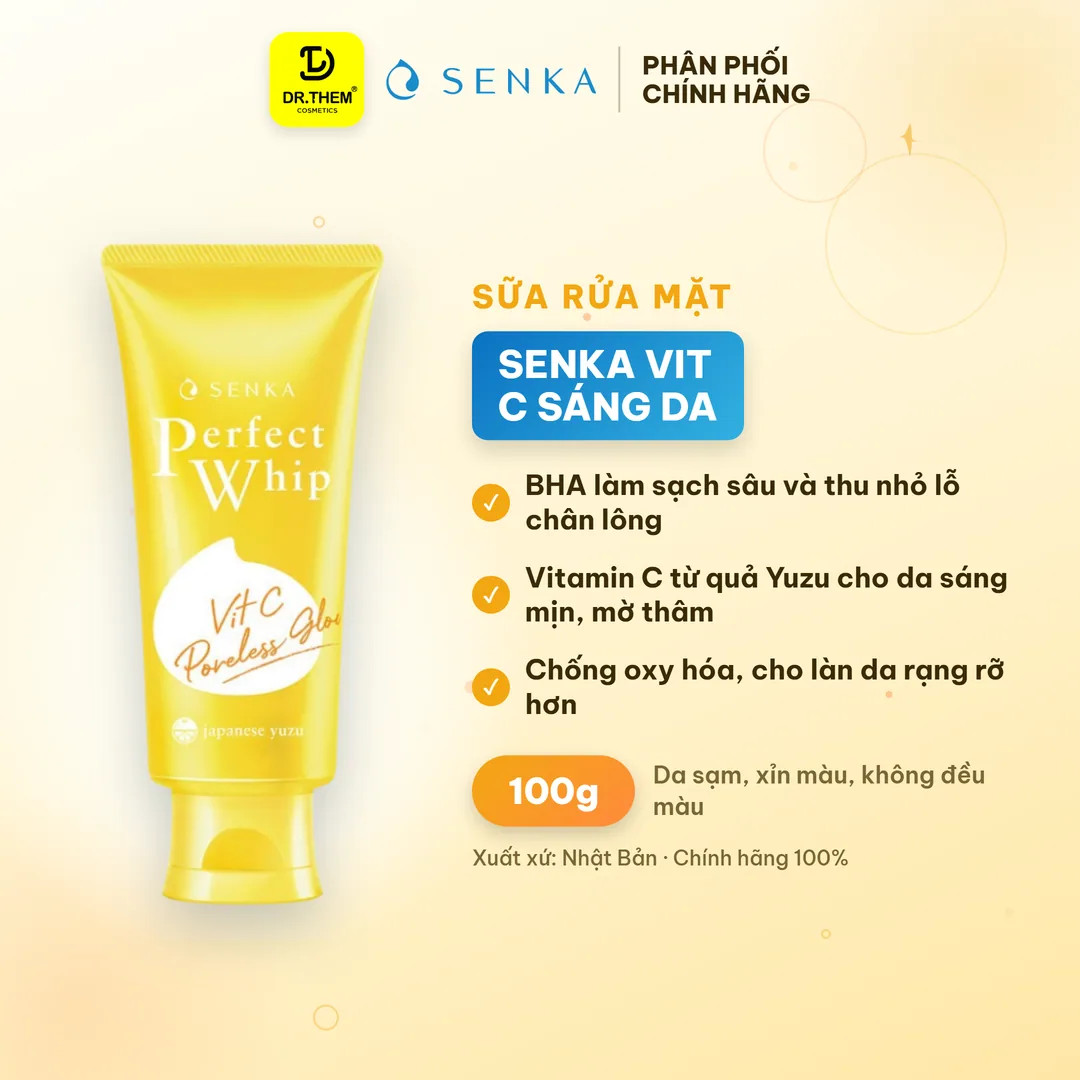 Sữa Rửa Mặt Senka Perfect Whip Vit C Dưỡng Sáng Mờ Thâm 100g