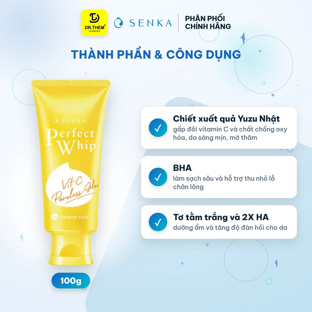 Sữa Rửa Mặt Senka Perfect Whip Vit C Dưỡng Sáng Mờ Thâm 100g 2